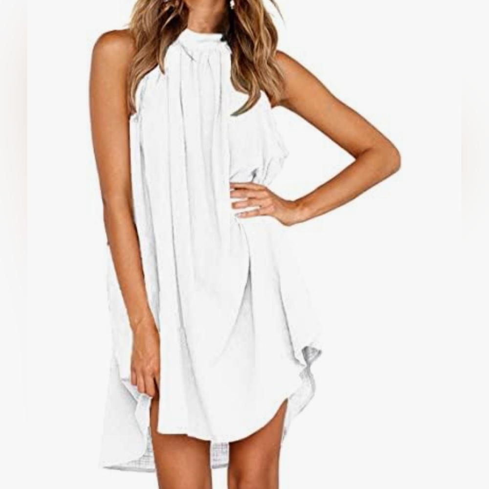 Kirundo‎ Women's Summer Halter Neck Sleeveless Mini Dress Loose Tank Top Dress M